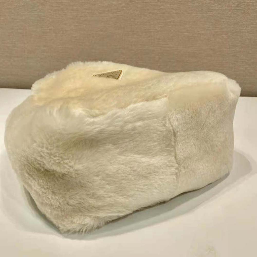 Prada Women Shearling Mini Handbag-Beige - image 7
