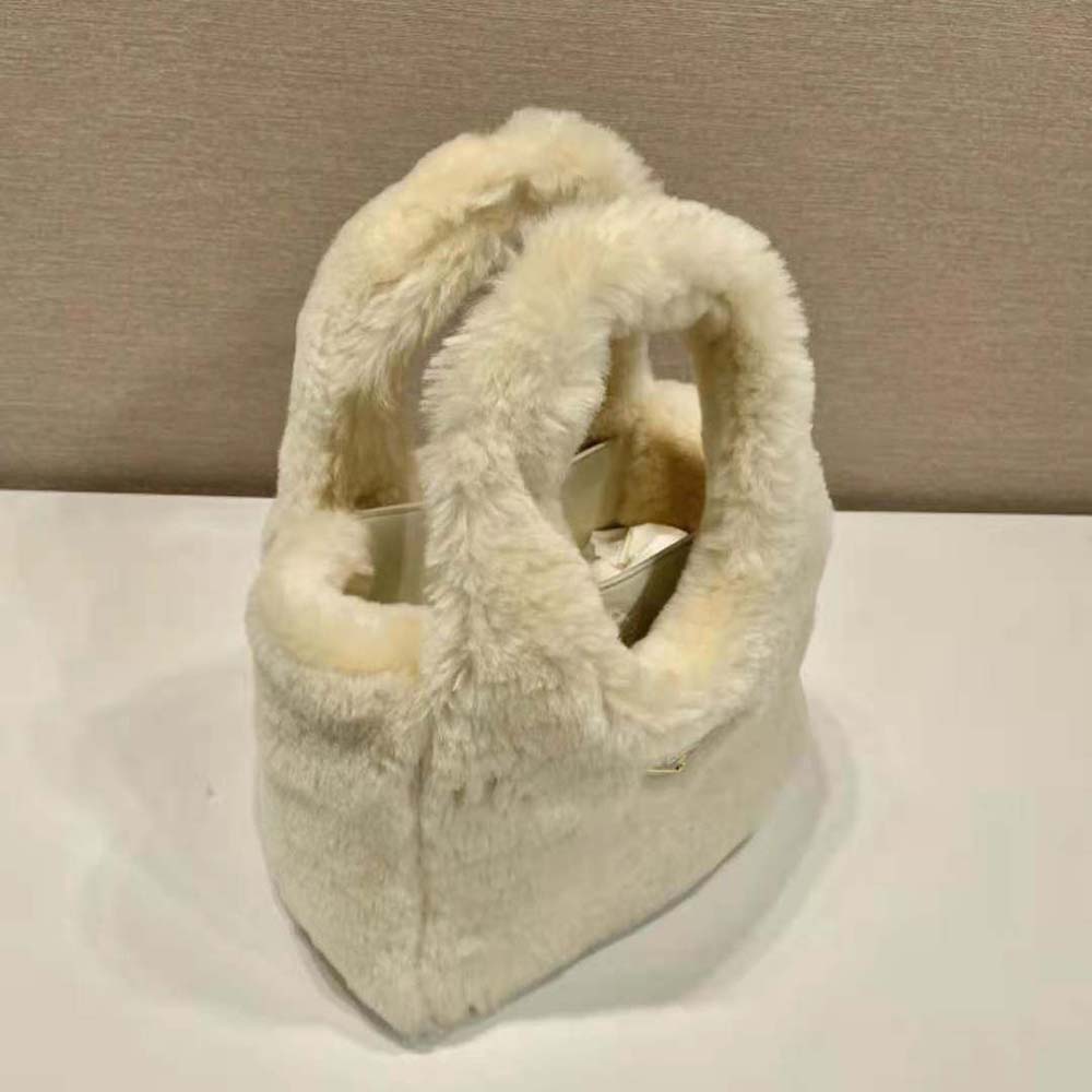Prada Women Shearling Mini Handbag-Beige - image 5