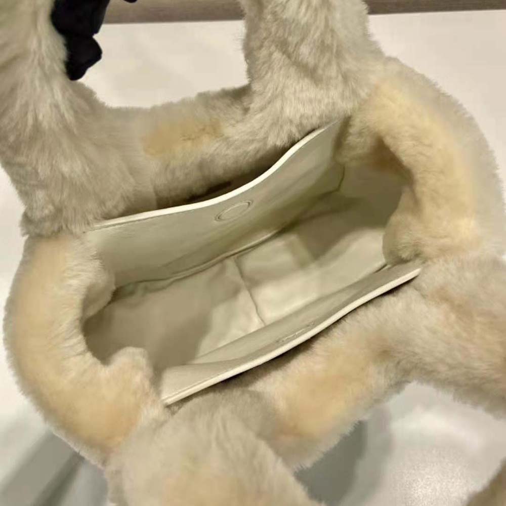 Prada Women Shearling Mini Handbag-Beige - image 8