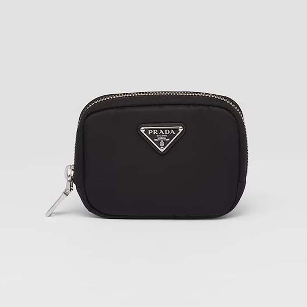 Front view of Prada Women Small Re-Nylon Wallet-Black showing logo