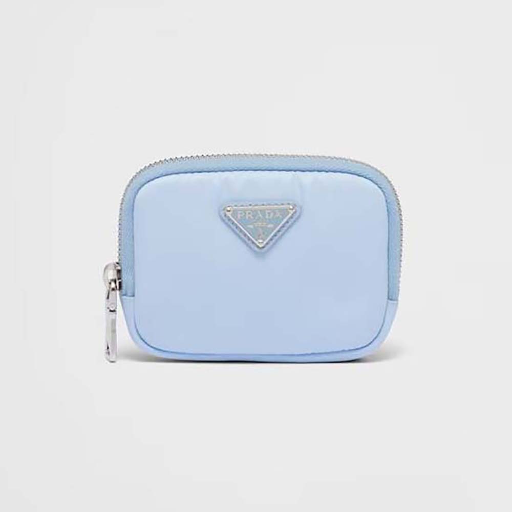 Front view of Prada Women Small Re-Nylon Wallet-Blue showing snap closure