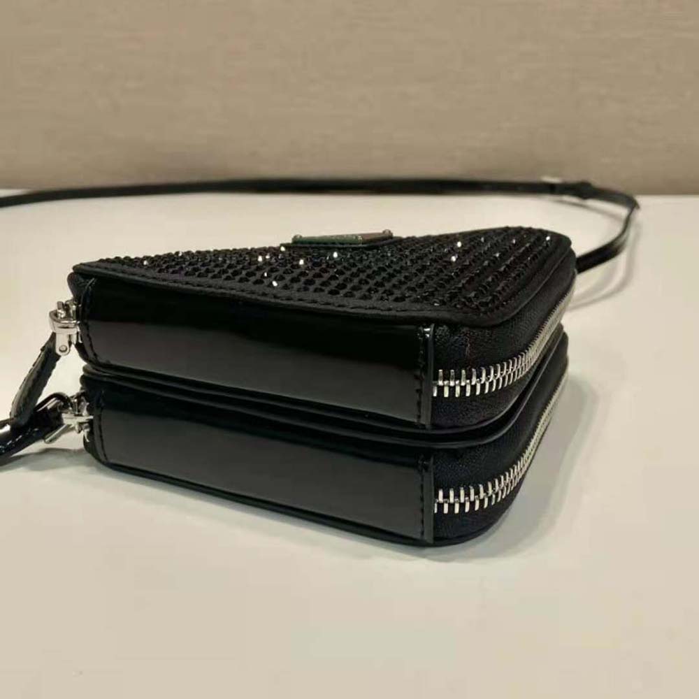 Prada Women Triangular Embellished Satin and Leather Mini-pouch-Black - image 6