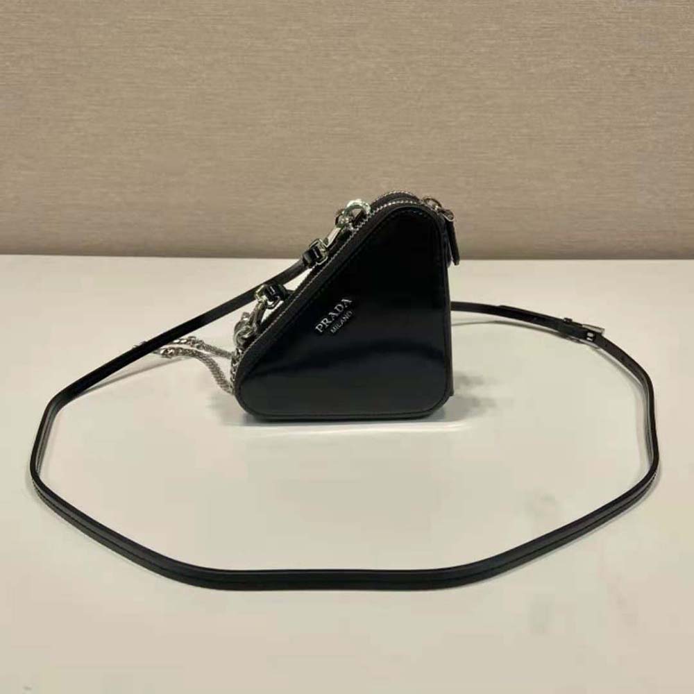 Prada Women Triangular Embellished Satin and Leather Mini-pouch-Black - image 5