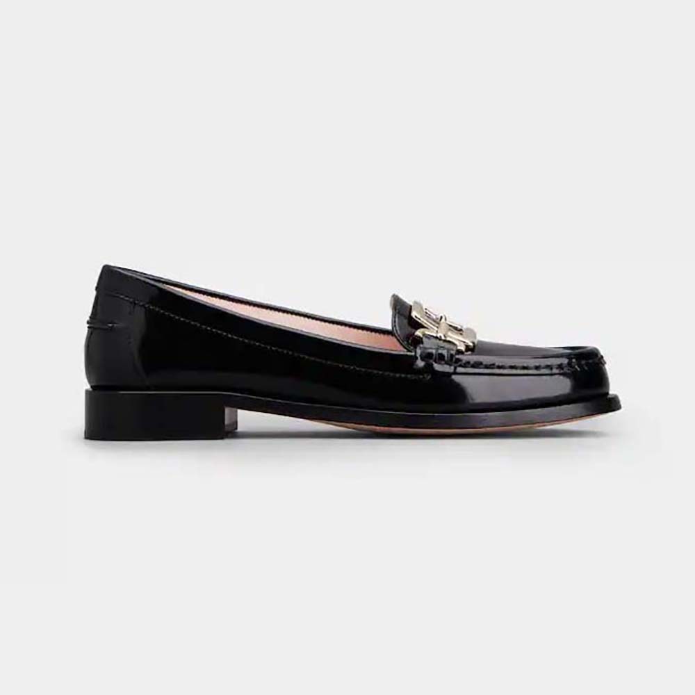 Side profile of Roger Vivier Women Metal Buckle Morsetto Loafers in patent leather