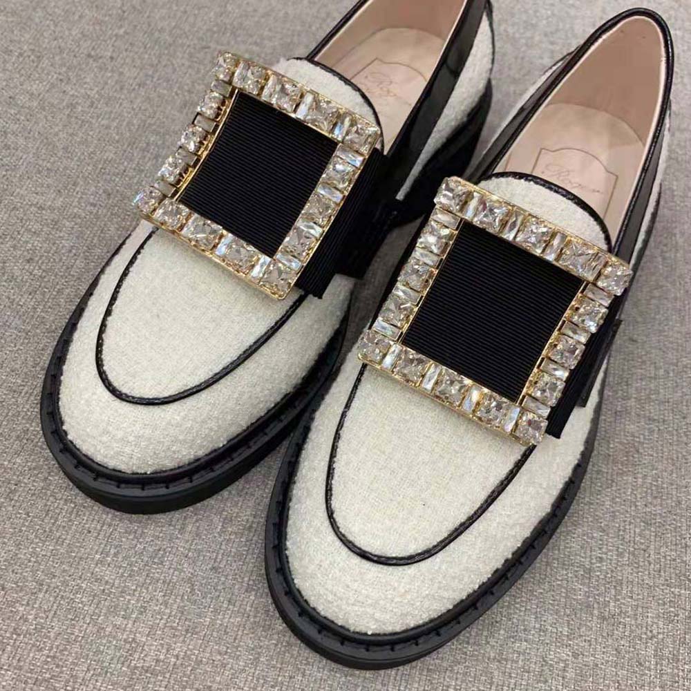 Roger Vivier Women Viv’ Rangers Strass Buckle Loafers in Fabric - image 5
