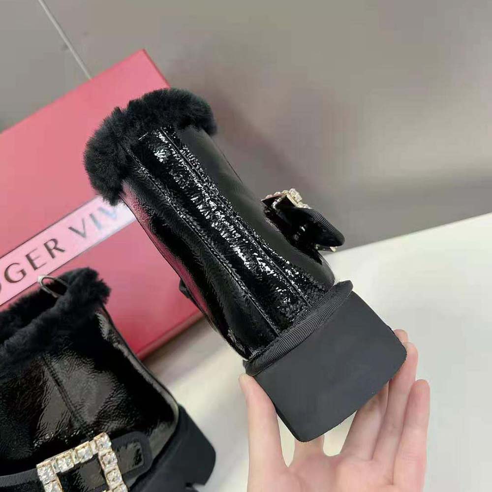 Roger Vivier Women Viv’ Winter Fur Strass Buckle Ankle Boots in Patent Leather-Black - image 10