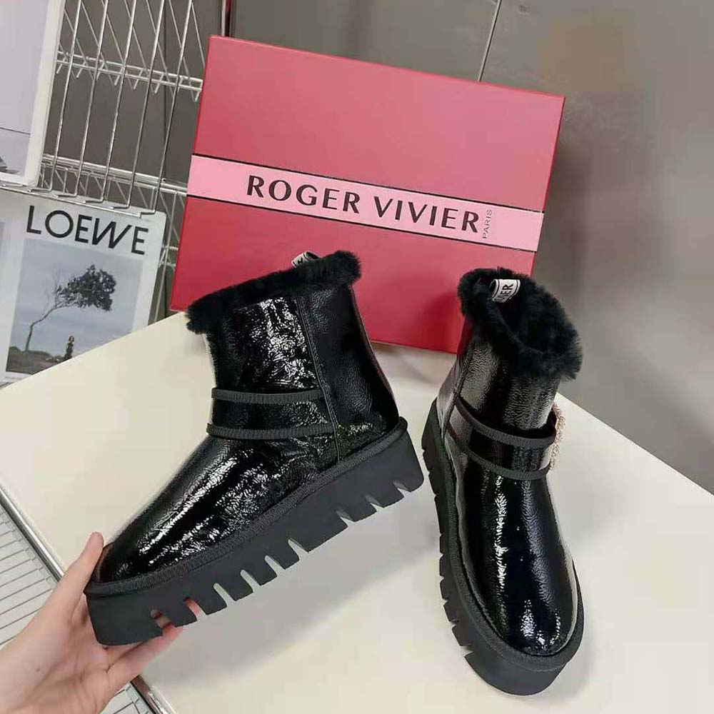 Roger Vivier Women Viv’ Winter Fur Strass Buckle Ankle Boots in Patent Leather-Black - image 4