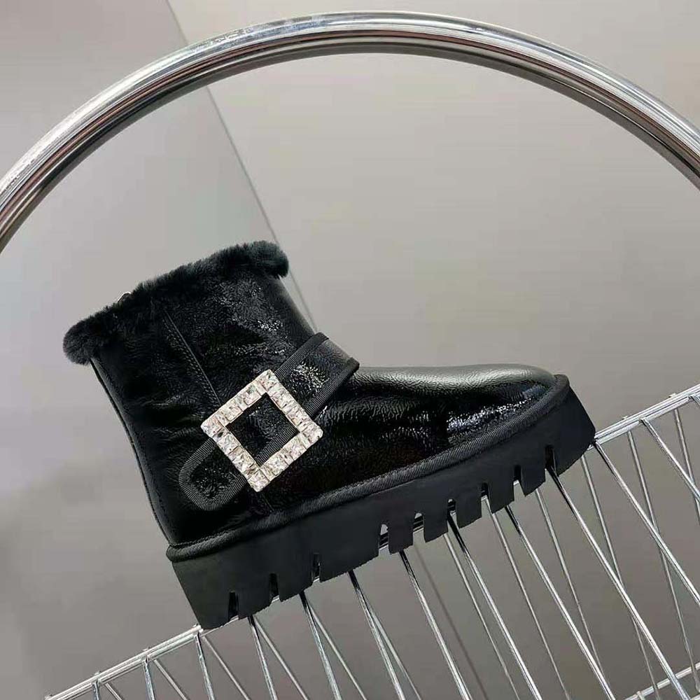 Roger Vivier Women Viv’ Winter Fur Strass Buckle Ankle Boots in Patent Leather-Black - image 6