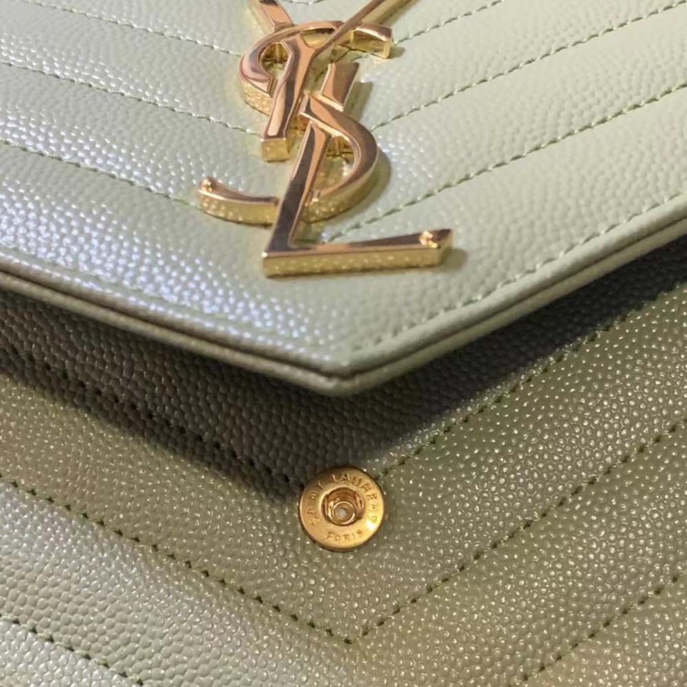 Saint Laurent Monogram Chain Wallet Grain De Poudre Embossed-Green - image 6