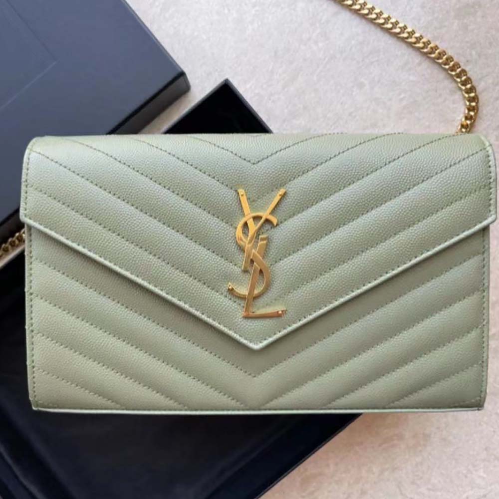 Saint Laurent Monogram Chain Wallet Grain De Poudre Embossed-Green - image 5