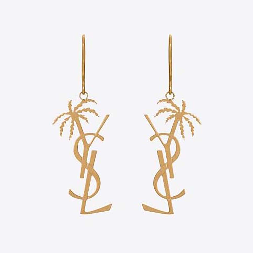 Front view of Saint Laurent YSL Women Cassandre Palm Earrings in gold metal
