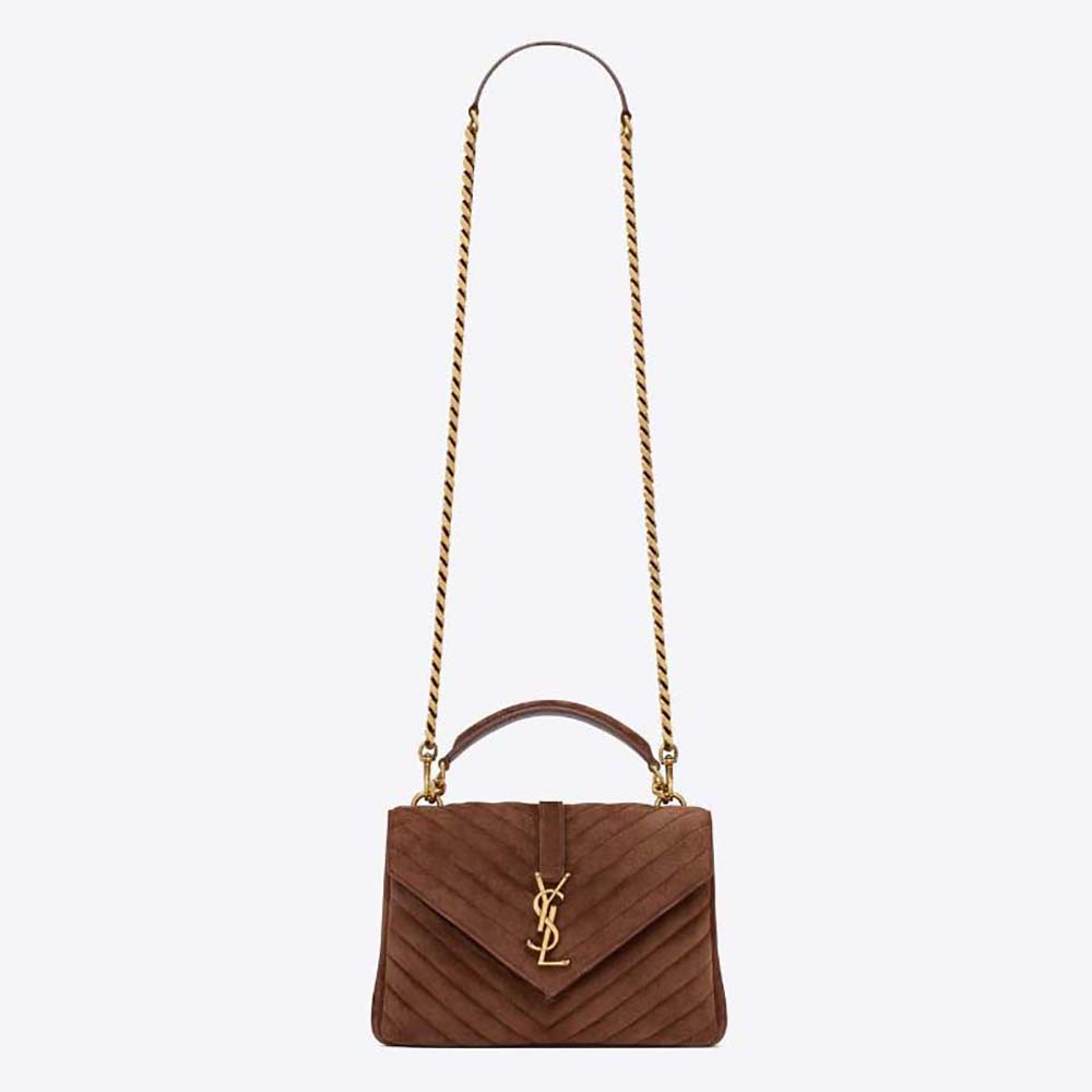 Saint Laurent YSL Women College Medium in Quilted Suede