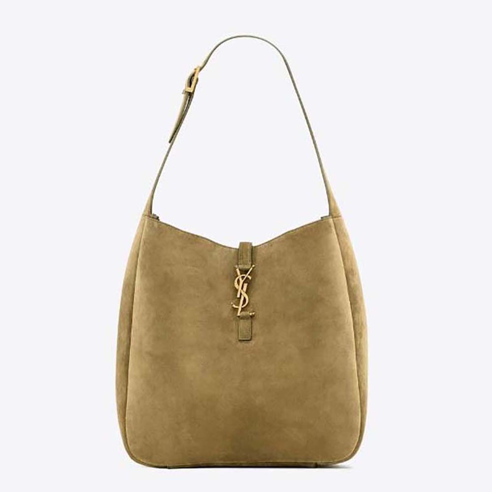 Front view of Saint Laurent YSL Women Le 5 à 7 Supple Large in Suede-Green
