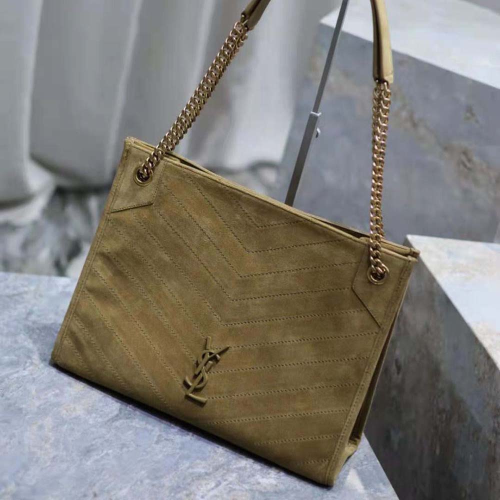 Saint Laurent YSL Women Niki Medium Shopping Bag in Suede-Green - image 4