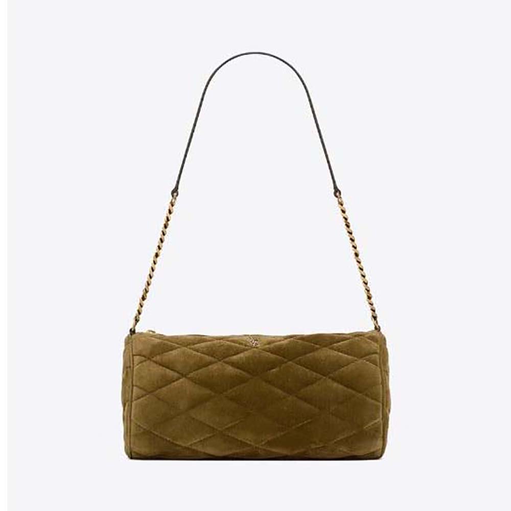 Front view of Saint Laurent YSL Women Sade Small Tube Bag in green suede