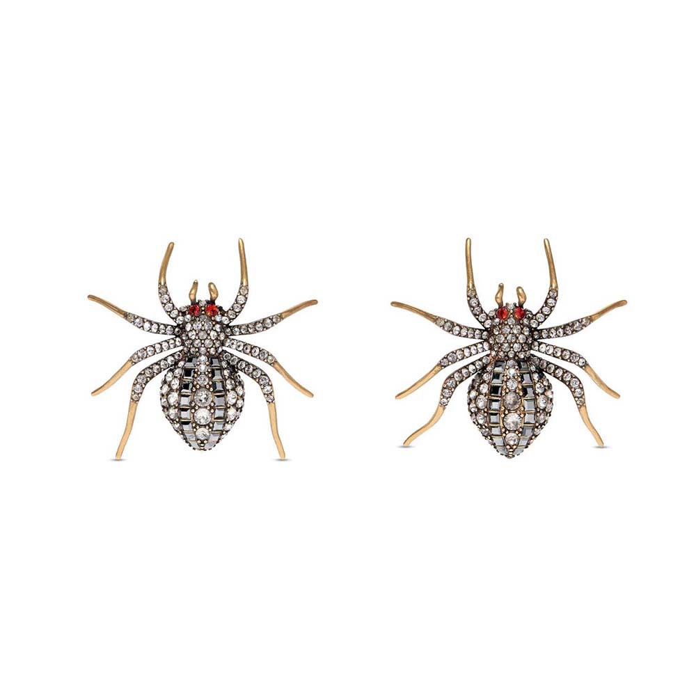Close-up of Balenciaga Women Goth Spider Earrings in Grey showing spider detail