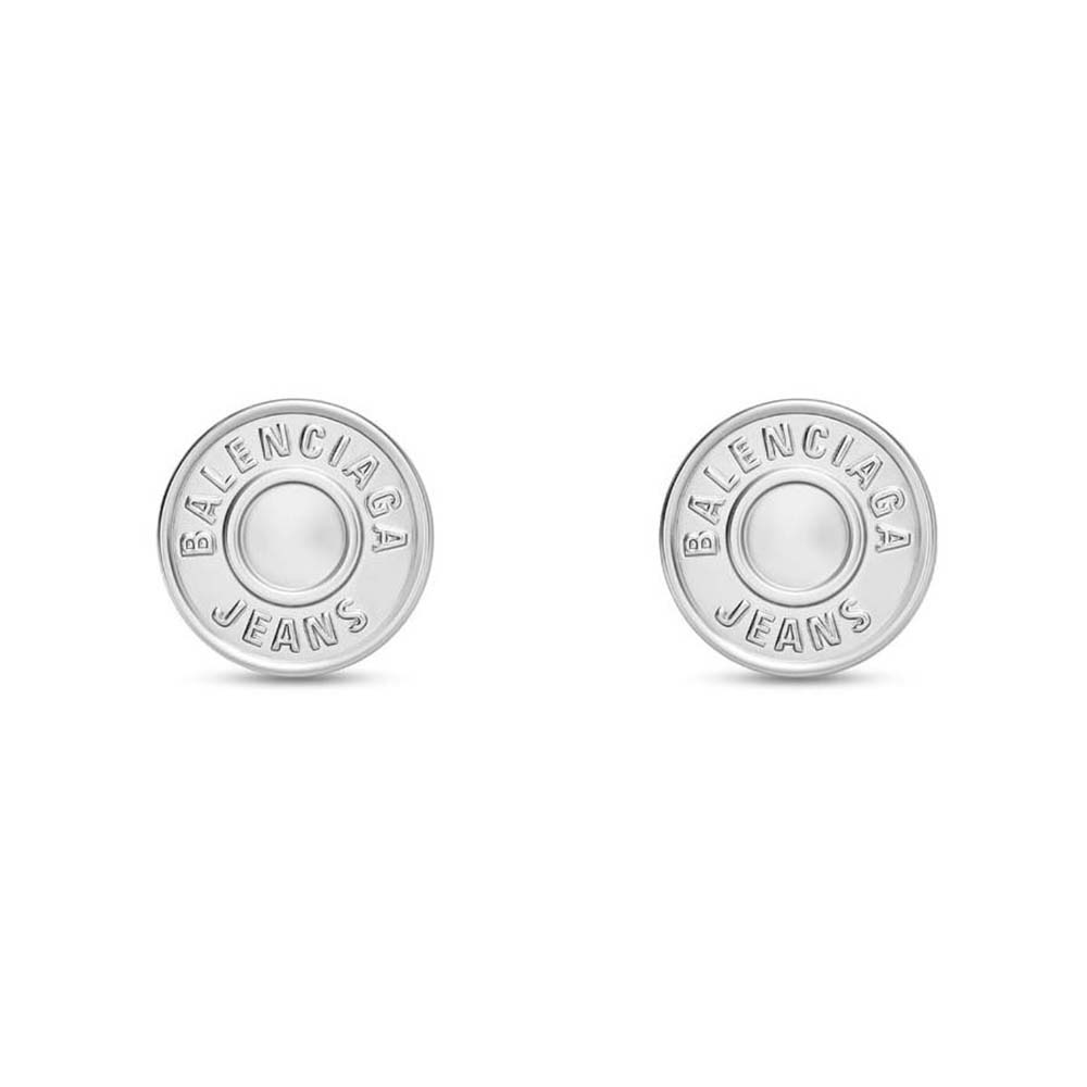 Front view of Balenciaga Women Jeans Earrings in Light Silver