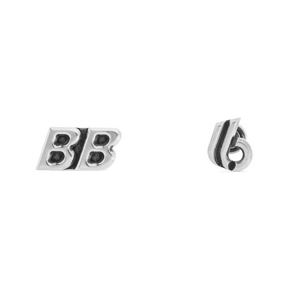 Front view of Balenciaga Women Logomania BB Double B Earrings in Antique Silver Brass