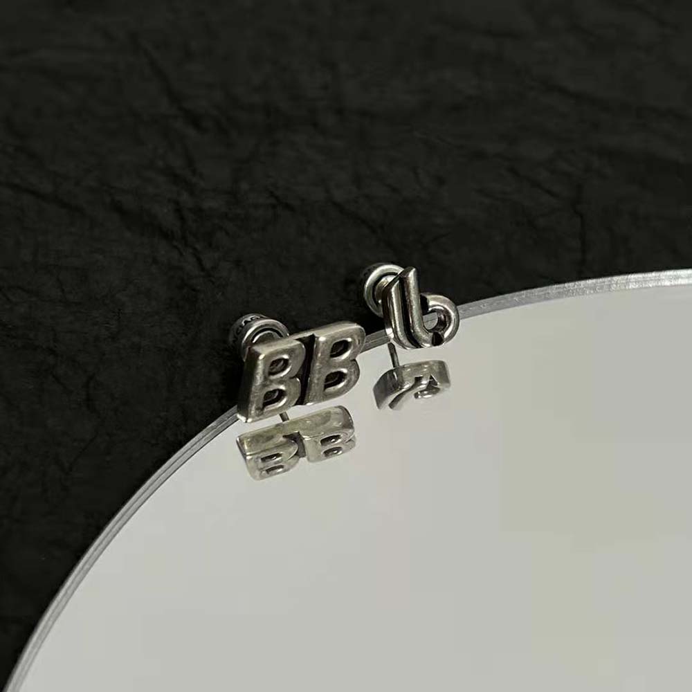 Balenciaga Women Logomania BB Double B Earrings in Antique Silver Brass - image 5