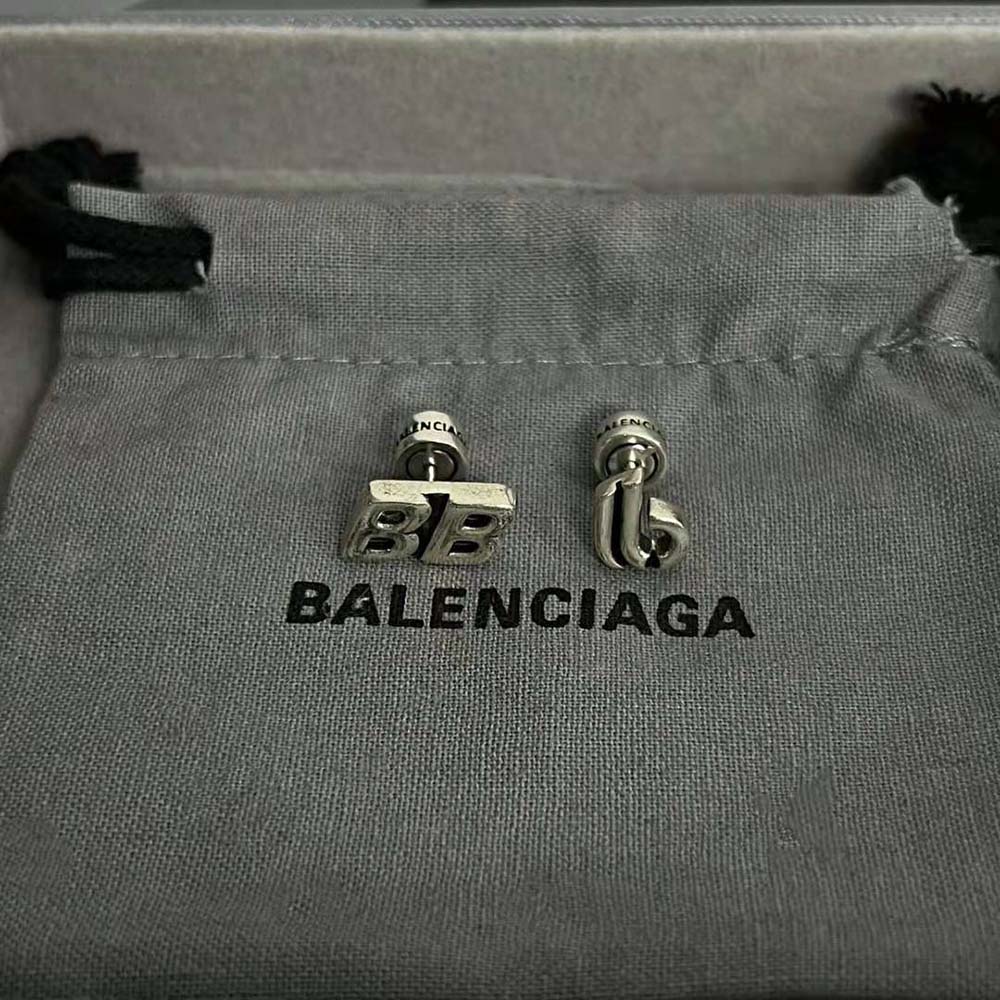 Balenciaga Women Logomania BB Double B Earrings in Antique Silver Brass - image 4