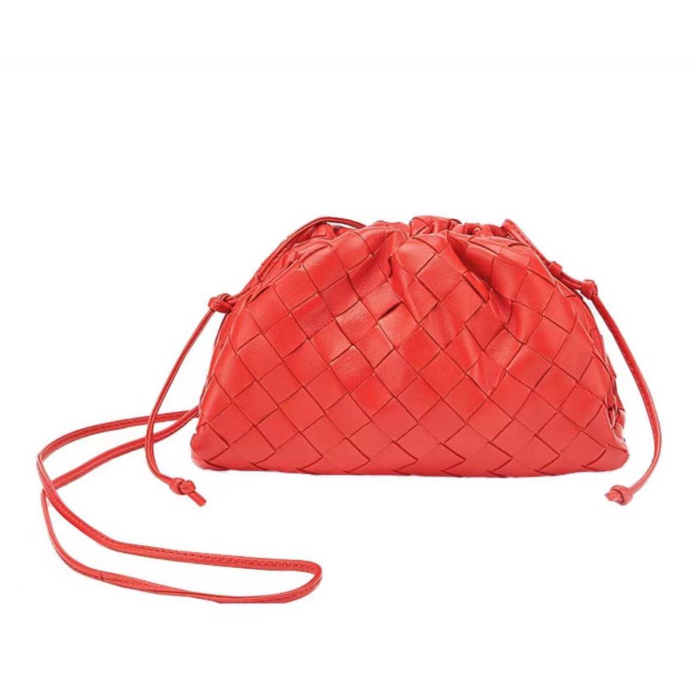 Front view of Bottega Veneta Women Mini Pouch Soft Voluminous Clutch in Red leather