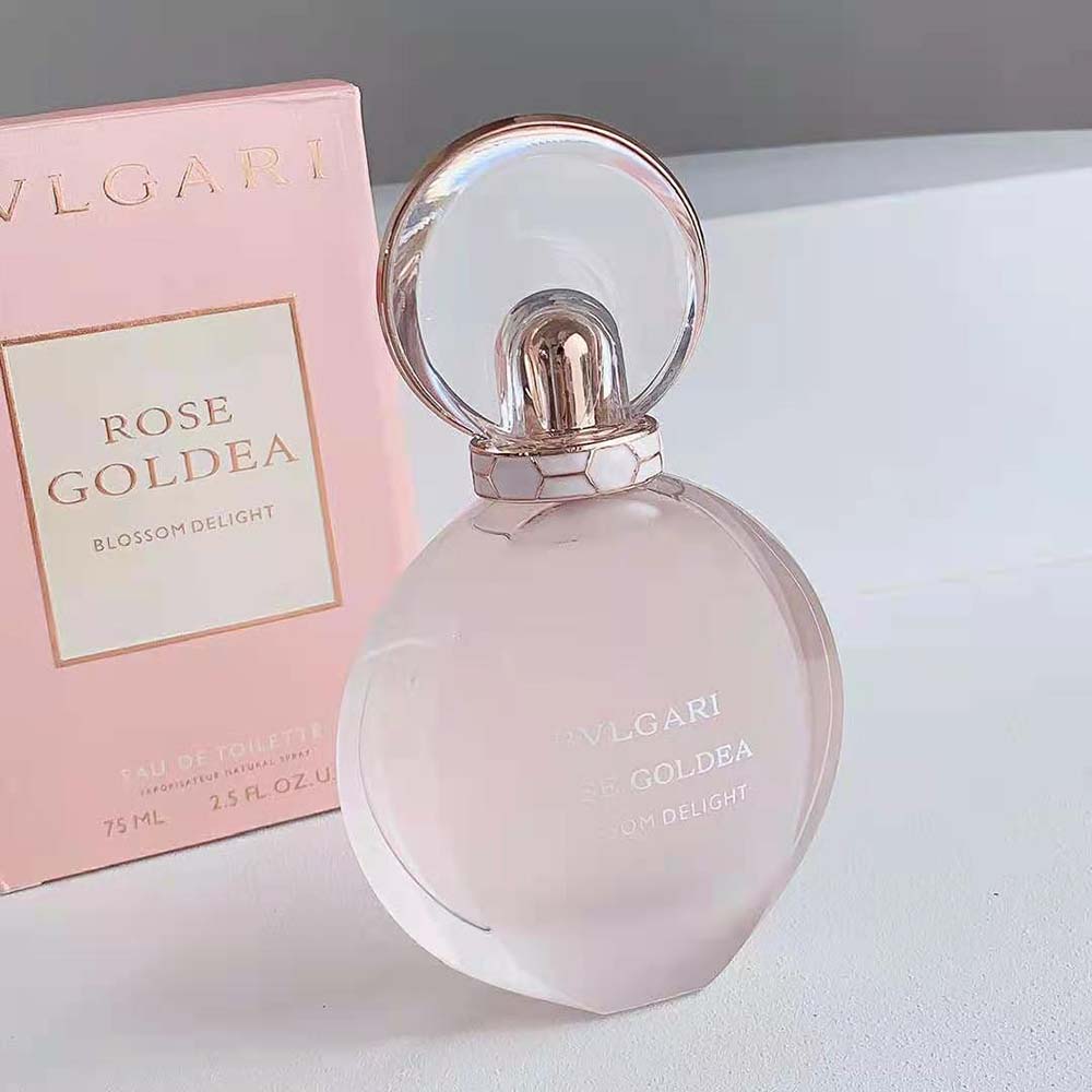 Close-up of pink bottle cap with Bvlgari logo detail