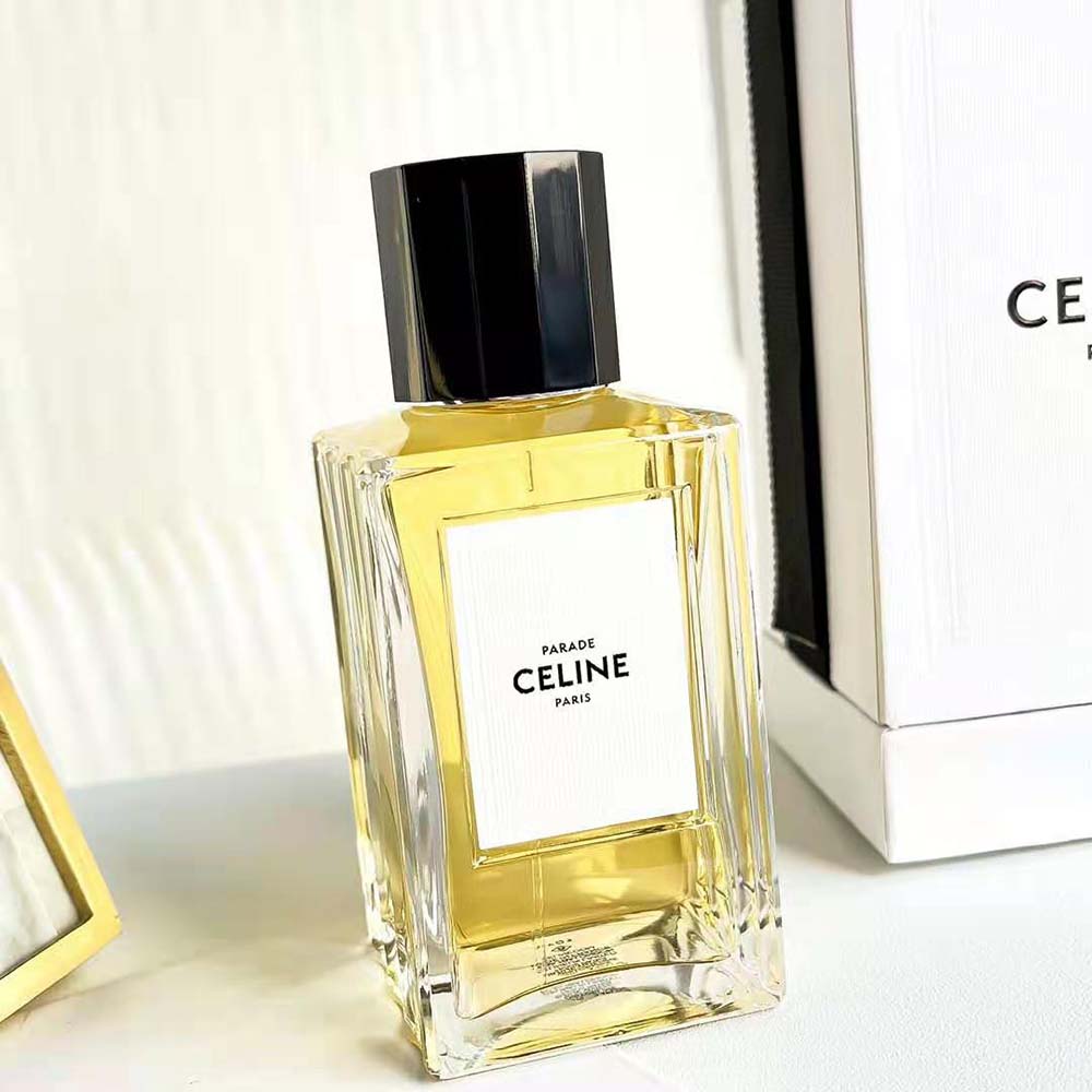 Side angle showing sleek shape of Celine Unisex Parade Eau de Parfum bottle