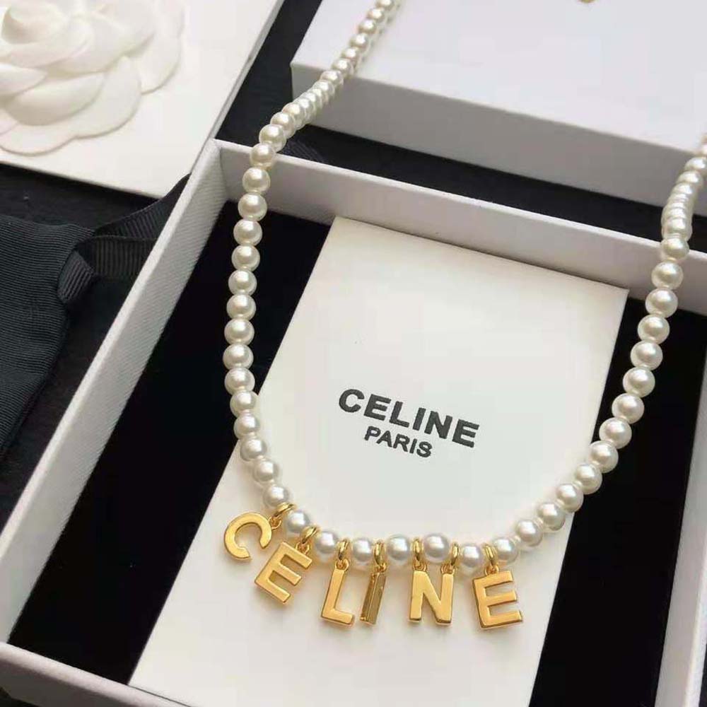 Celine Women Paris Pearl Bracelet in Brass with Gold Finish and Glass Pearls - image 6