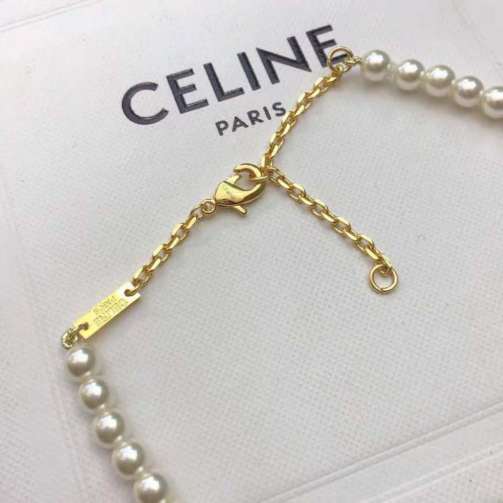 Celine Women Paris Pearl Bracelet in Brass with Gold Finish and Glass Pearls - image 8