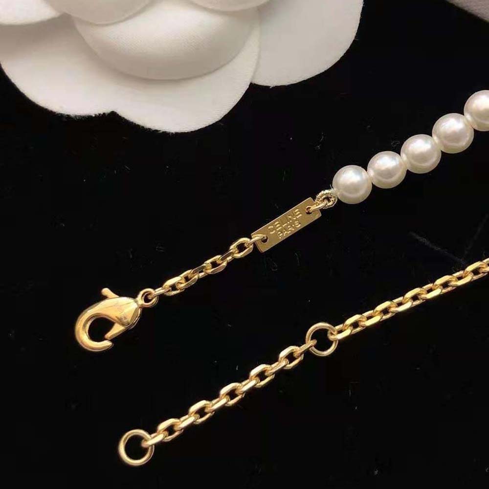 Celine Women Paris Pearl Bracelet in Brass with Gold Finish and Glass Pearls - image 7