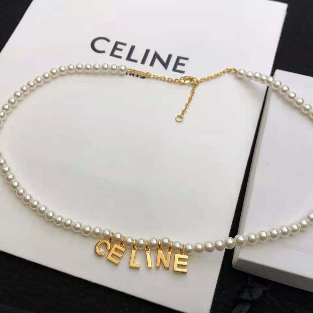 Full bracelet laid flat highlighting Celine Women Paris Pearl Bracelet details