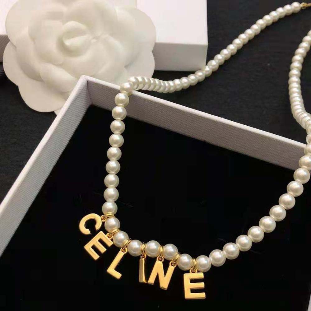 Celine Women Paris Pearl Bracelet in Brass with Gold Finish and Glass Pearls - image 5