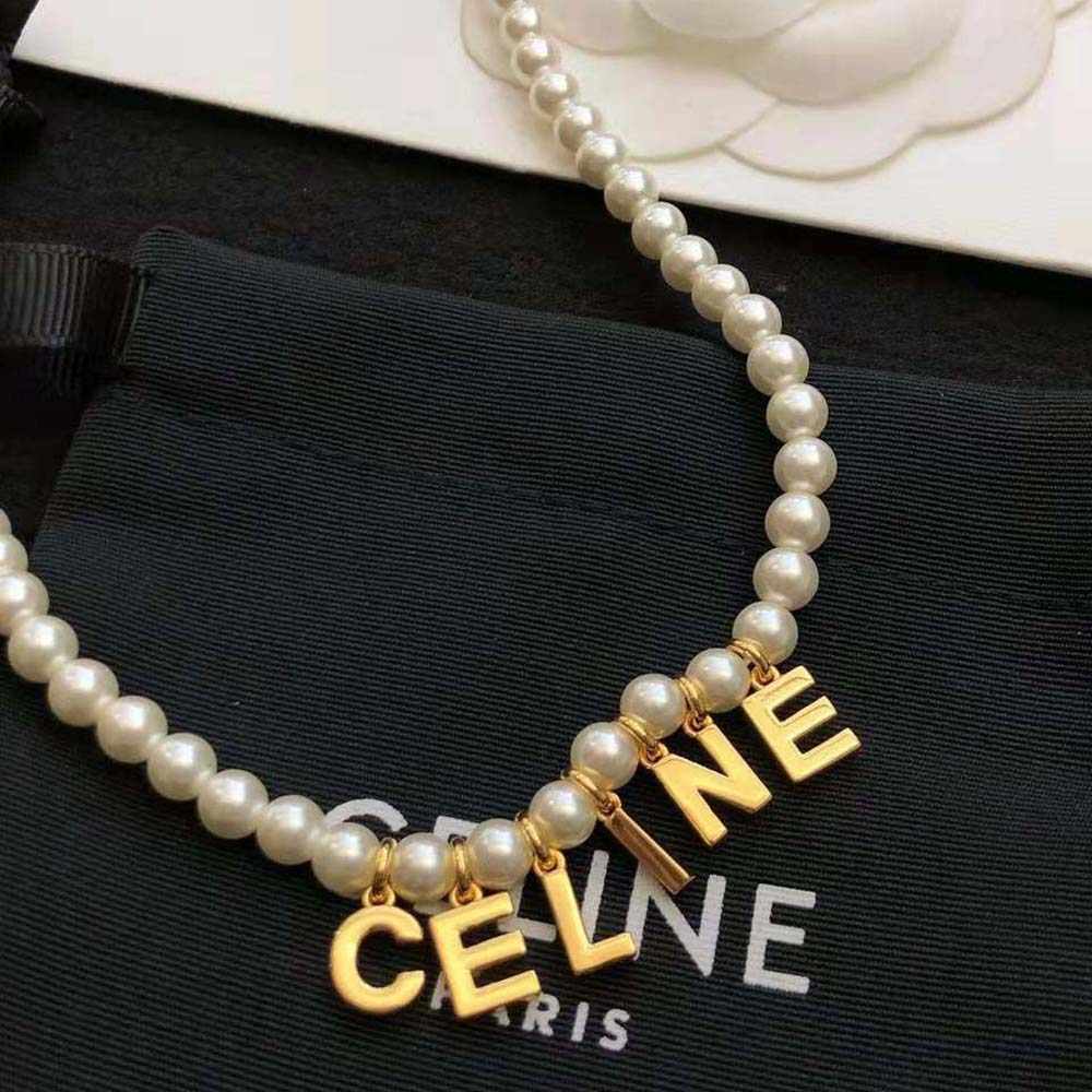 Celine Women Paris Pearl Bracelet in Brass with Gold Finish and Glass Pearls - image 4