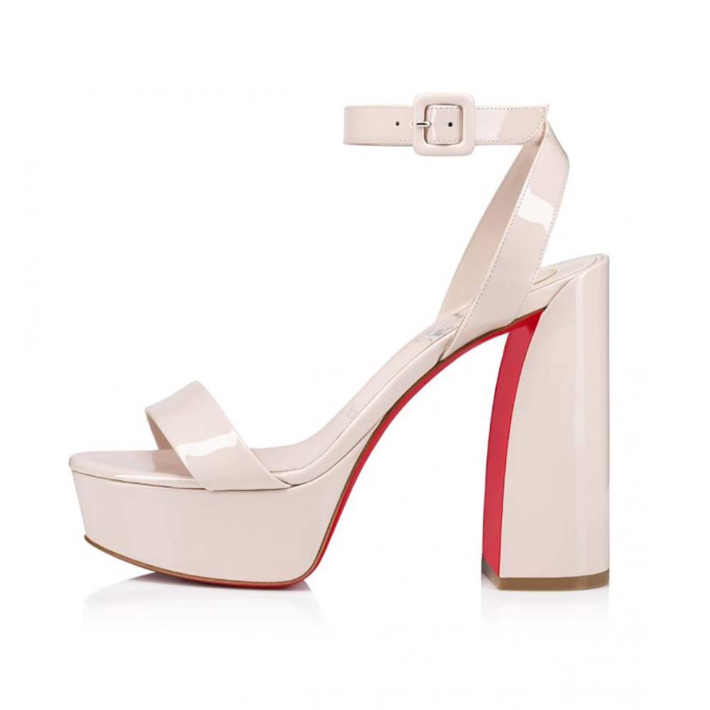 Front angle view of Christian Louboutin Women Movida Sabina 130 mm Sandals-Beige