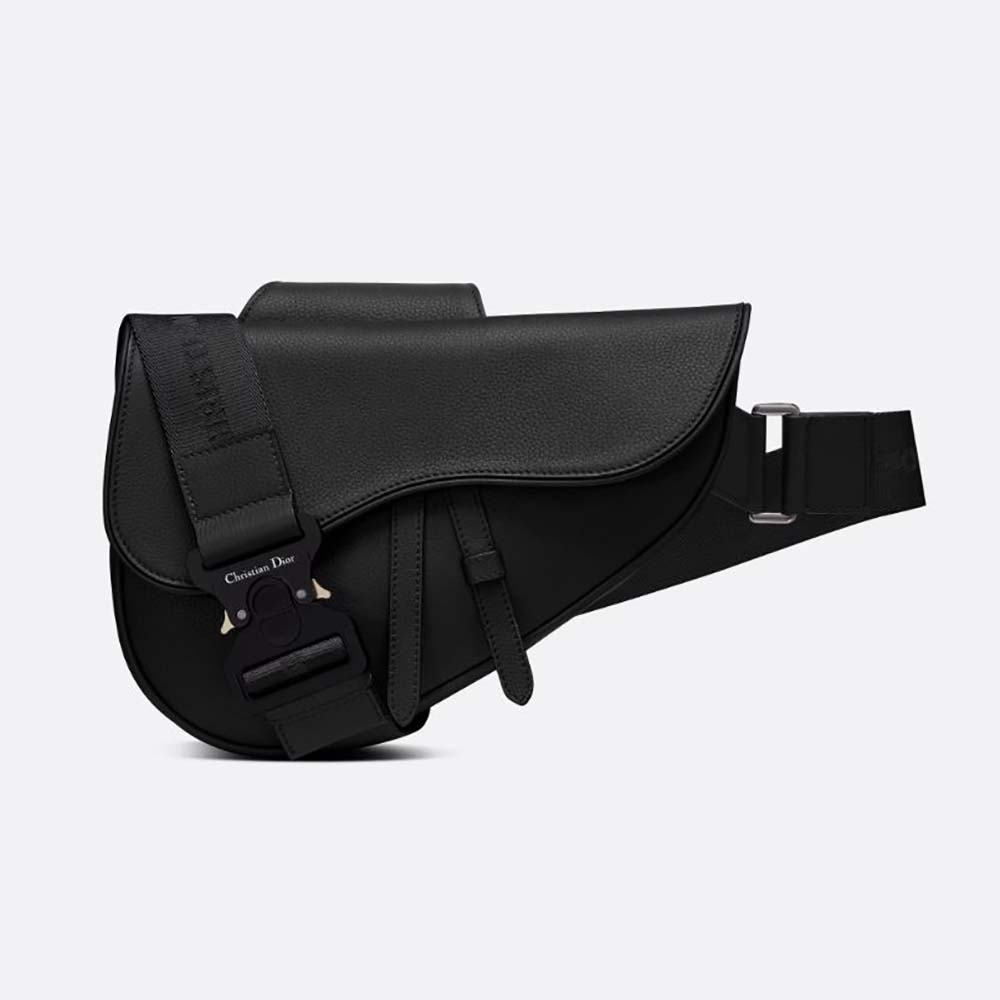 Front view of Dior Men Essentials Saddle Bag Black Grained Calfskin
