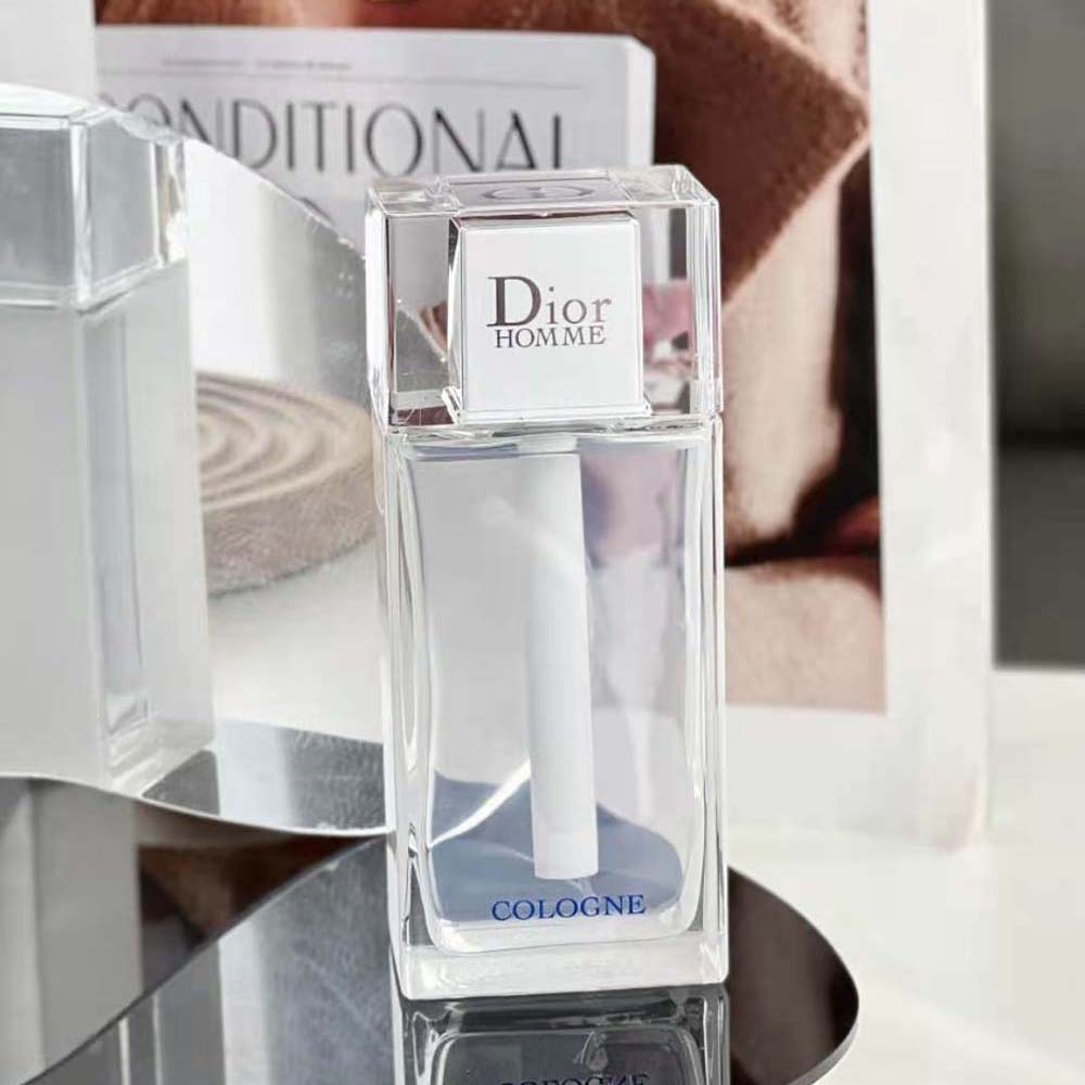 Side angle showing embossed Dior logo on Homme Cologne bottle cap