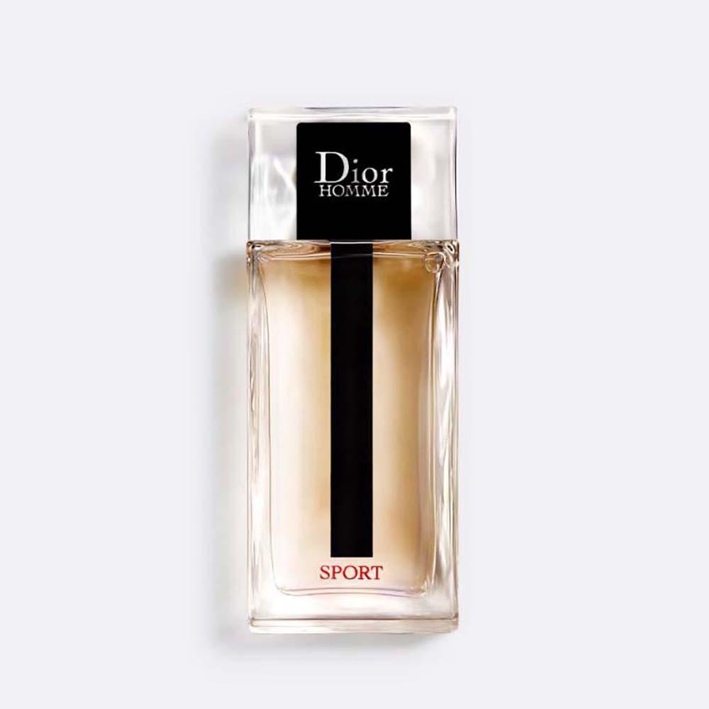 Front view of Dior Men Homme Sport Eau de Toilette gold bottle