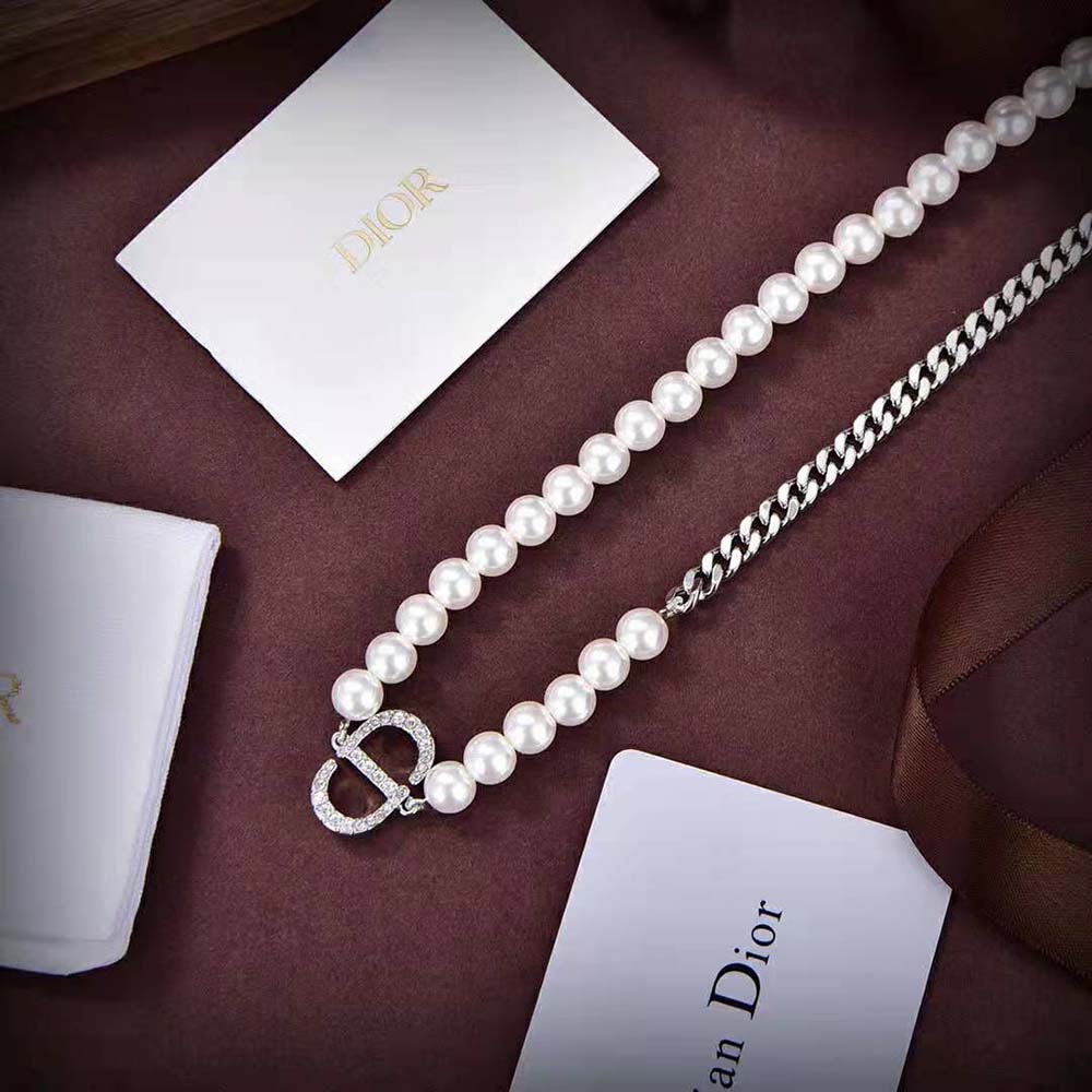 Dior Women 30 Montaigne Long Necklace Silver-Finish Metal and Silver-Tone Crystals - image 4