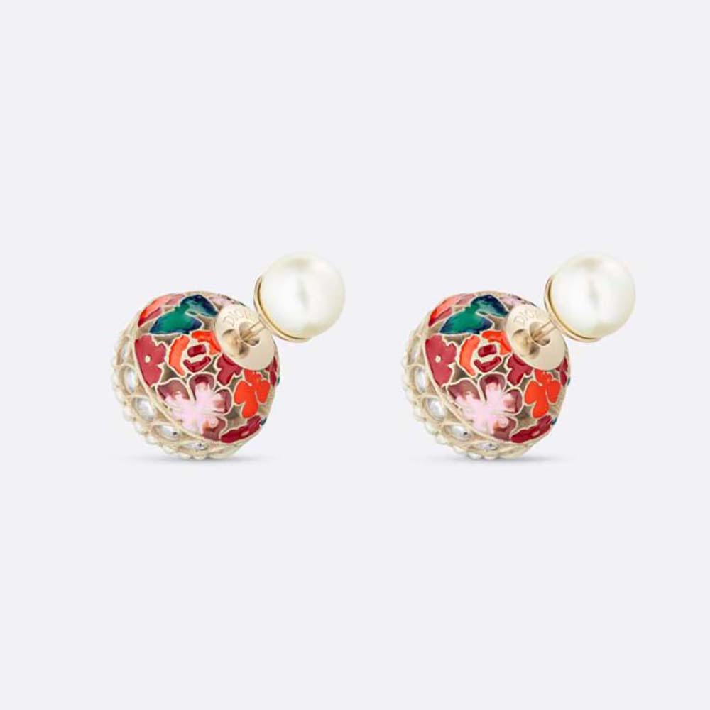 Close-up of Dior Women 30 Tribales Earrings gold-finish metal red detail