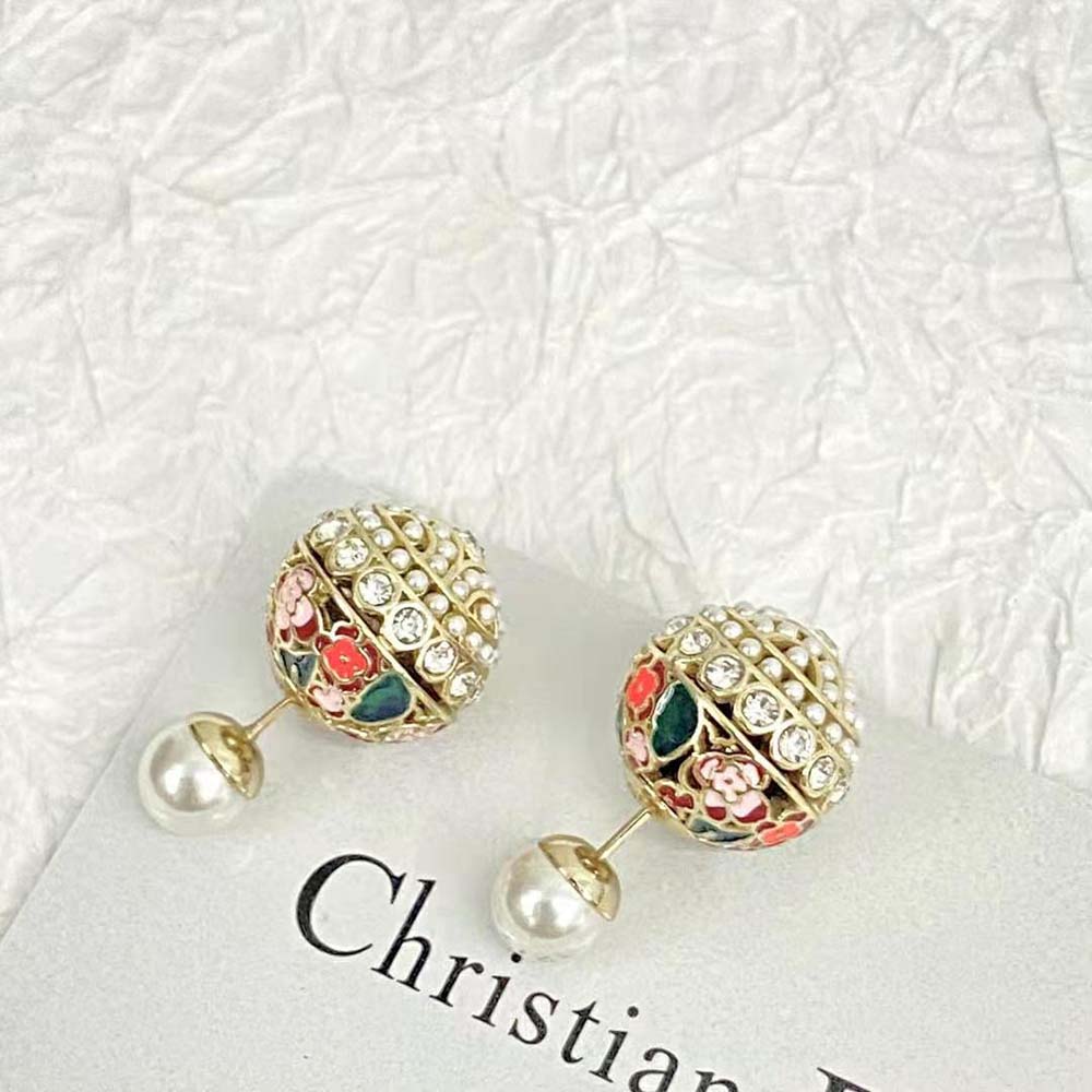 Dior Women 30 Tribales Earrings worn with elegant outfit, front angle