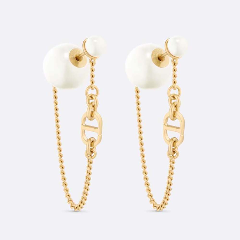 Front view of Dior Women 30 Tribales Earrings gold-finish with white resin pearls