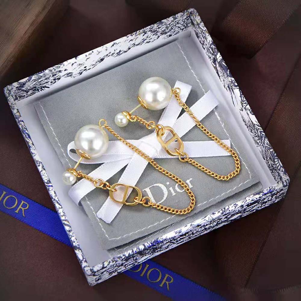 Dior Women 30 Tribales Earrings Gold-Finish Metal and White Resin Pearls - image 5
