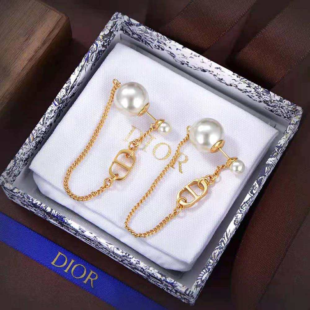 Dior Women 30 Tribales Earrings Gold-Finish Metal and White Resin Pearls - image 4