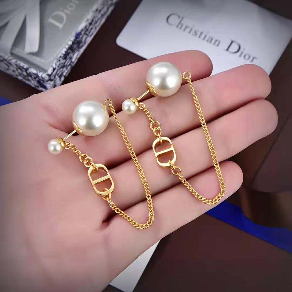 Dior Women 30 Tribales Earrings Gold-Finish Metal and White Resin Pearls - image 6