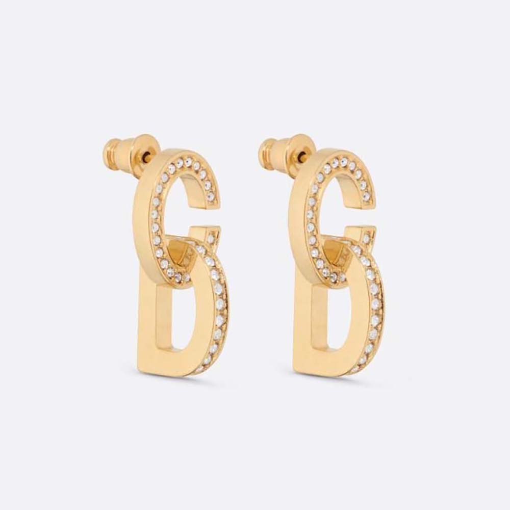 Front view of Dior Women CD Lock Earrings Gold-Finish Metal and Silver-Tone Crystals