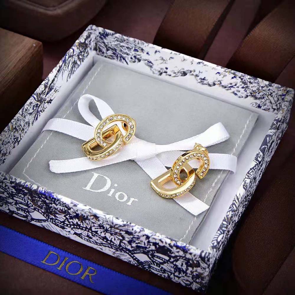 Close-up detail of crystals and CD Lock signature on Dior Women CD Lock Earrings
