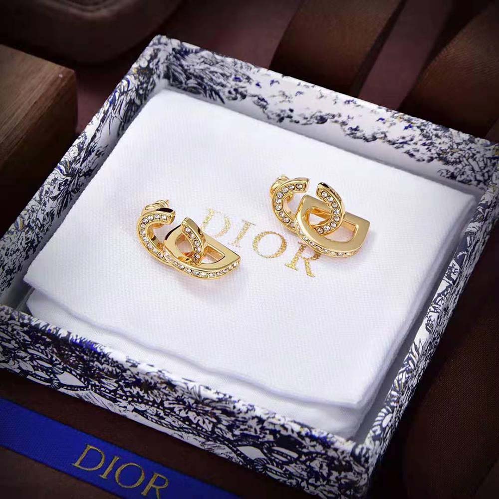 Dior Women CD Lock Earrings Gold-Finish Metal and Silver-Tone Crystals - image 4