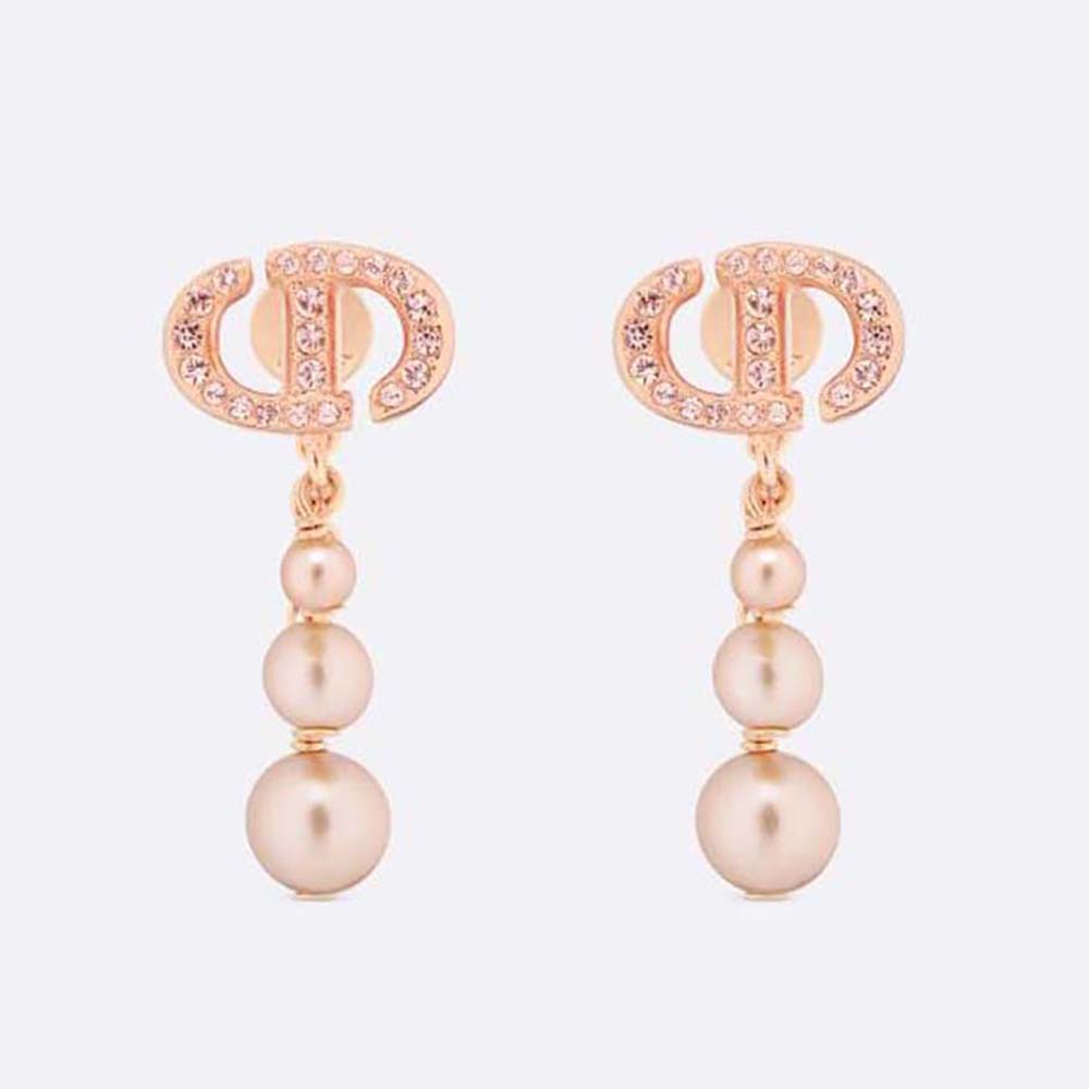 Close-up of Dior Women CD Navy Earrings pink resin pearls and crystals