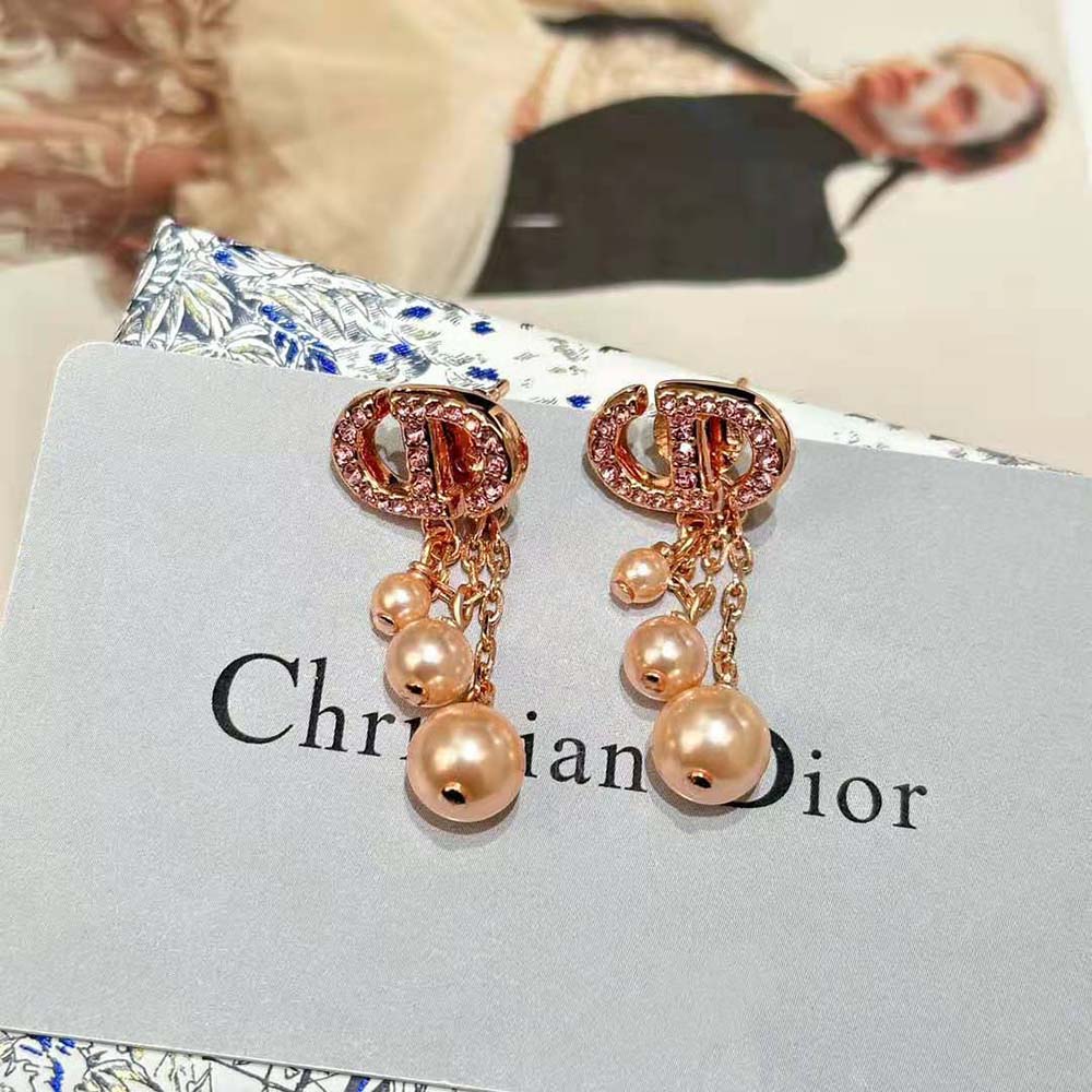 Dior Women CD Navy Earrings Pink-Finish Metal with Pink Resin Pearls and Crystals - image 5
