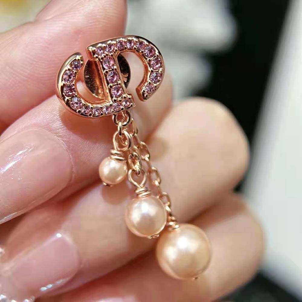 Dior Women CD Navy Earrings Pink-Finish Metal with Pink Resin Pearls and Crystals - image 7